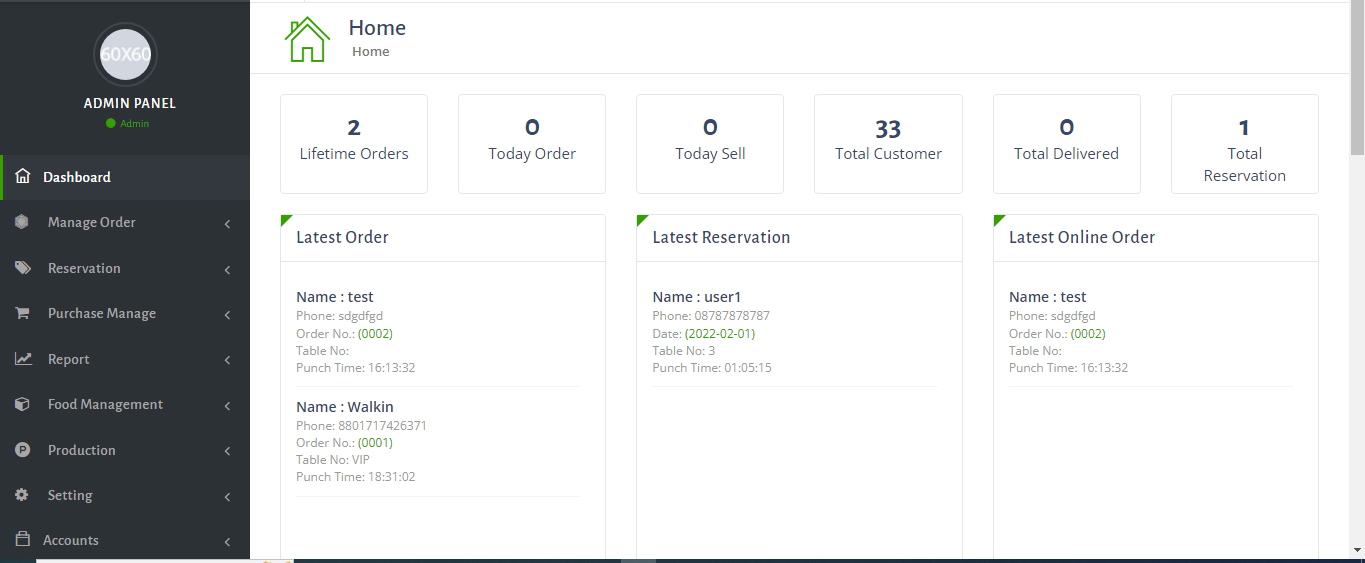 Food Desk Dashboard