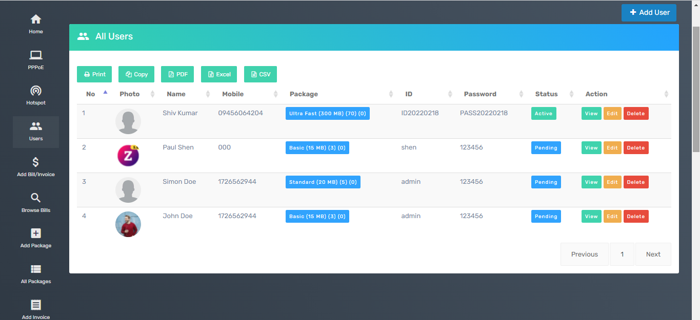 Viziweb Dashboard