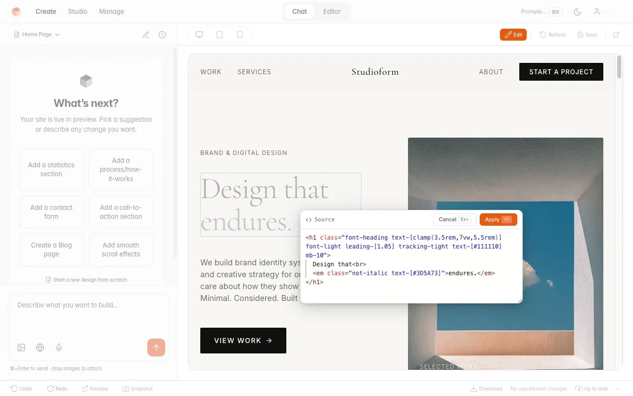 Multi-page website generated by AI